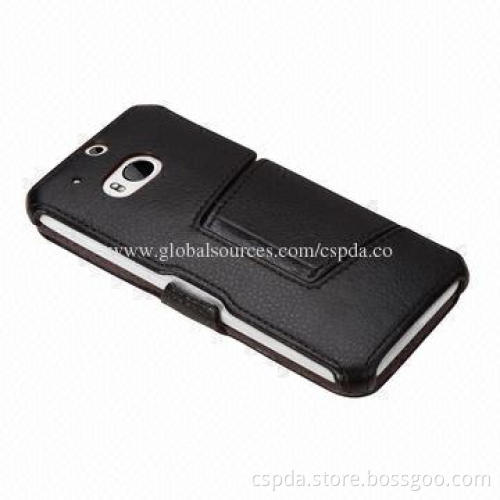 PU Leather Heat Setting Back Standing Mobile Phone Cases for HTC One 2, OEM and ODM Orders Welcomed
